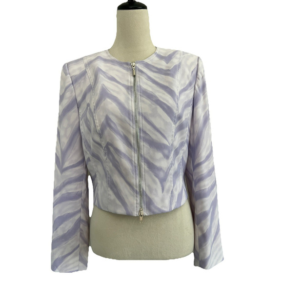 Alberto Makali x Cache Jacket Womens Size 8 Purple Abstract Cropped Zip Closure - Picture 1 of 11
